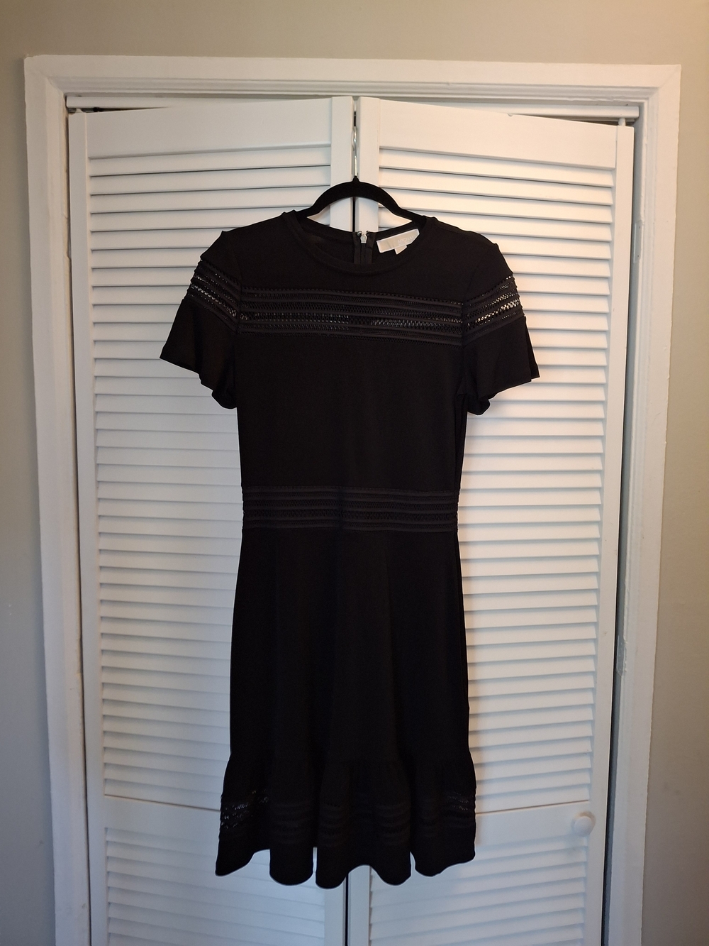 Michael Kors Black Short Sleeve Lace-Panel Mini Dress